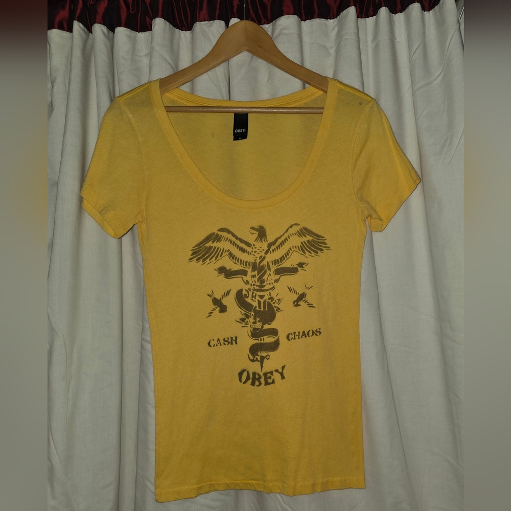 Vintage Women's Scoop Neck T Shirt by Obey With Eagle Graphic